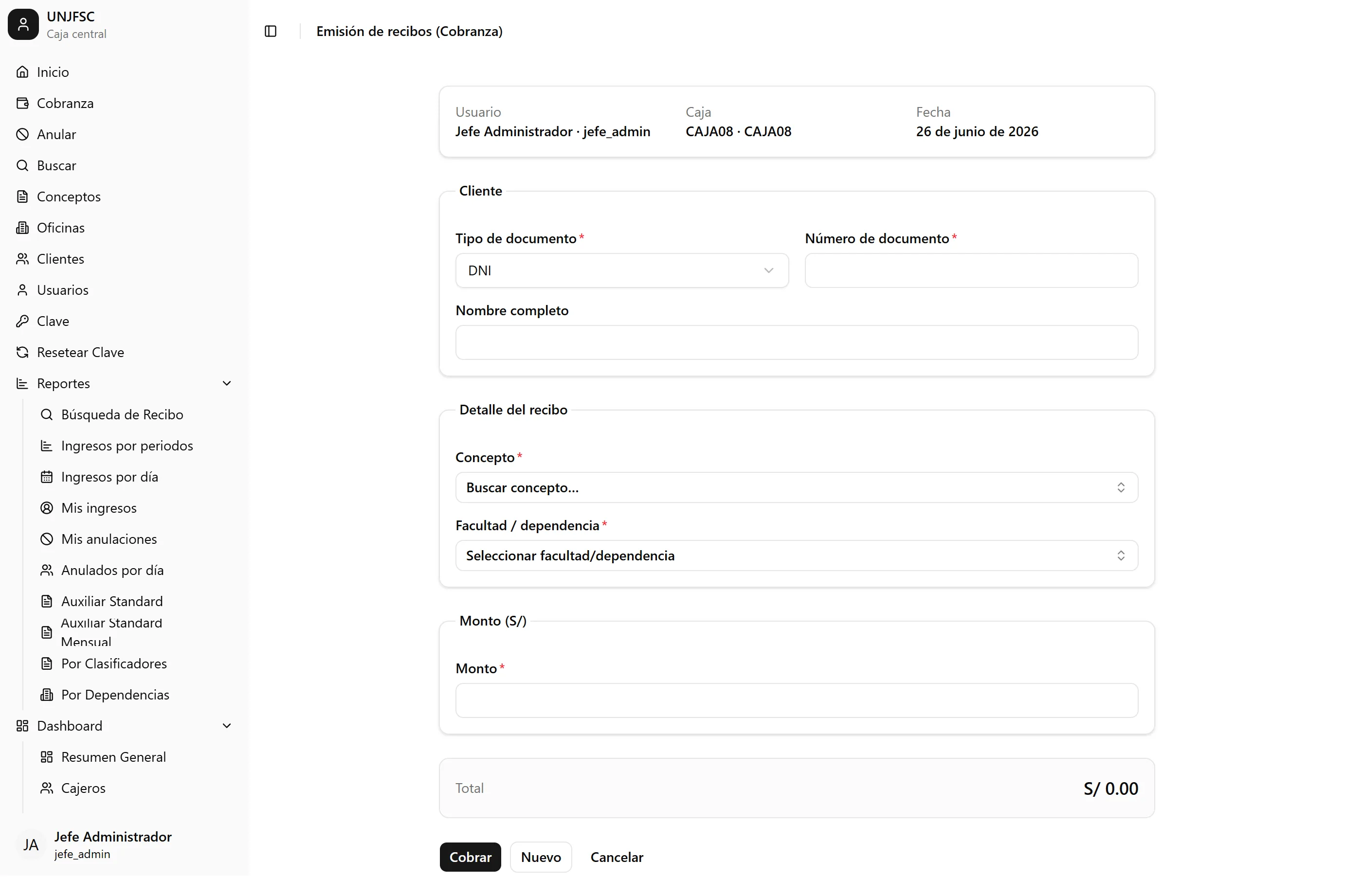 Caja Central UNJFSC project screenshot
